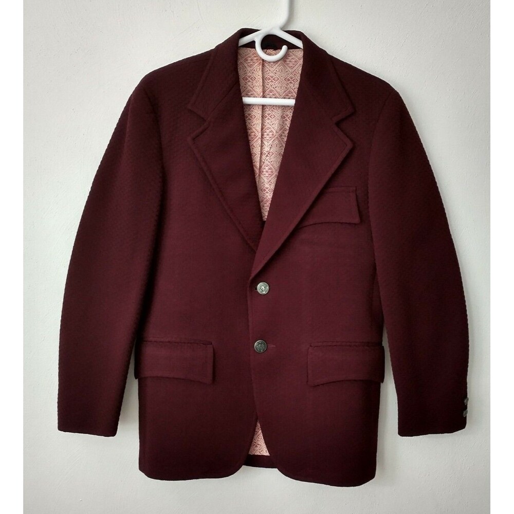 VTG National Shirt Shops Jacket Blazer Burgundy Basketweave 2 Button Sz 38